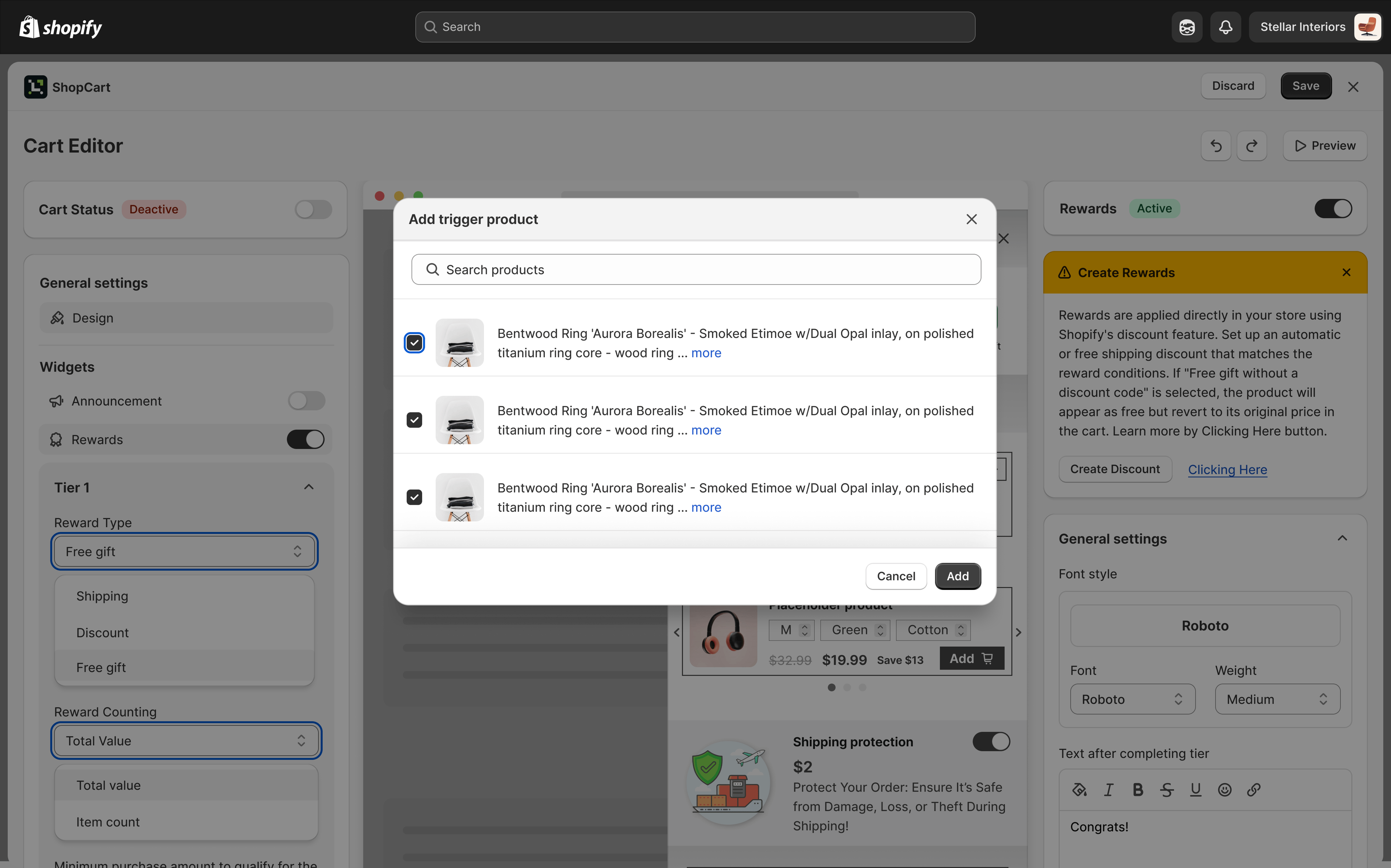 free gift choosing shopcart