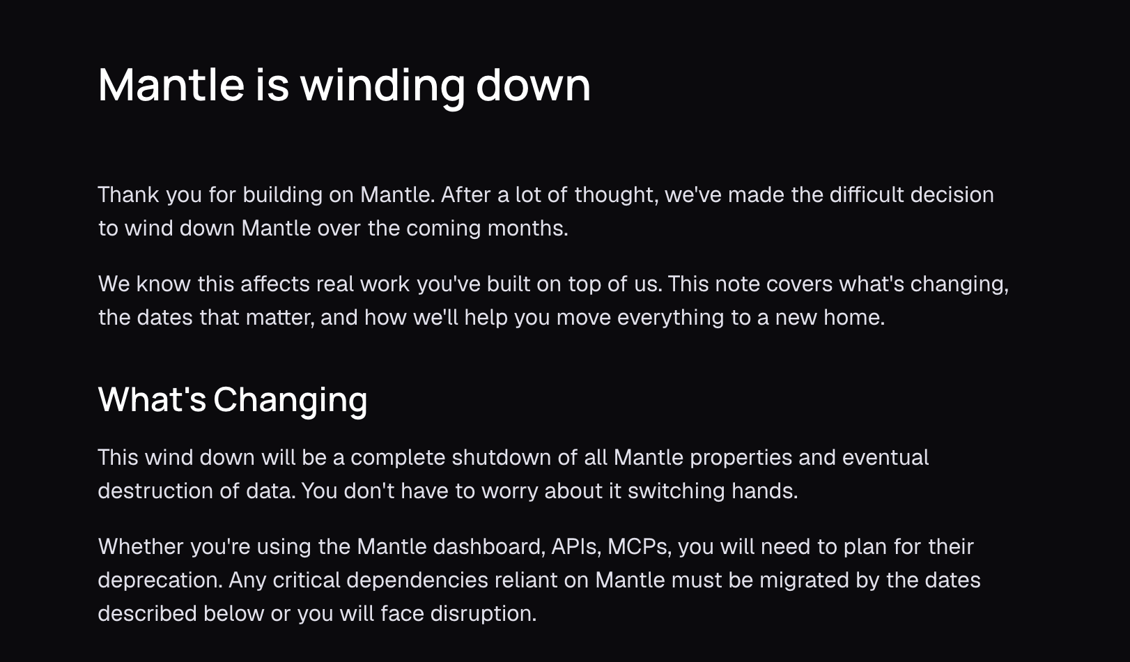 Mantle is winding down